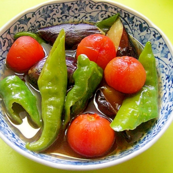 茄子と万願寺唐辛子ミニトマトの煮浸し